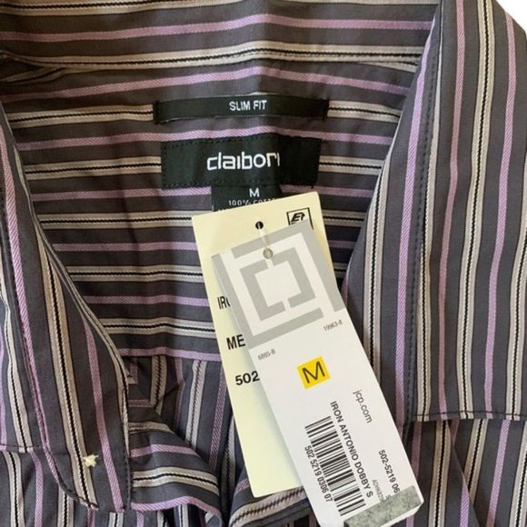 New Claiborne Purple Striped Dress Shirt Size Medium - Picture 5 of 7